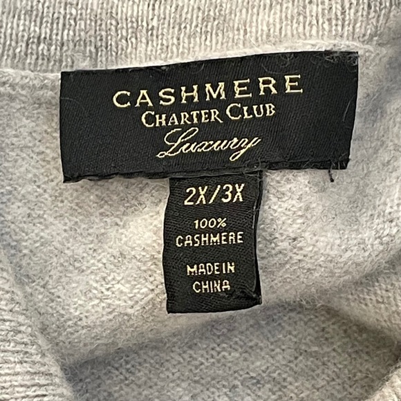 Charter Club Cashmere Cowl Neck Poncho Sweater Grey Windowpane Size 2X/3X FA19 - Picture 3 of 13